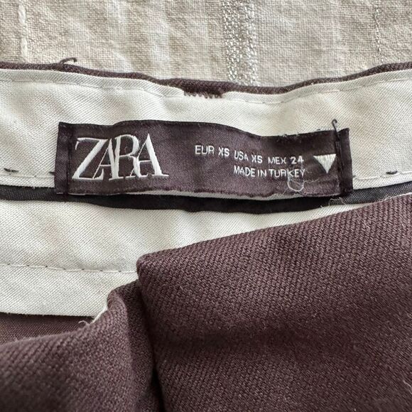 Zara Chocolate Brown Front Pleat Trousers XS Wide Leg - Picture 6 of 7